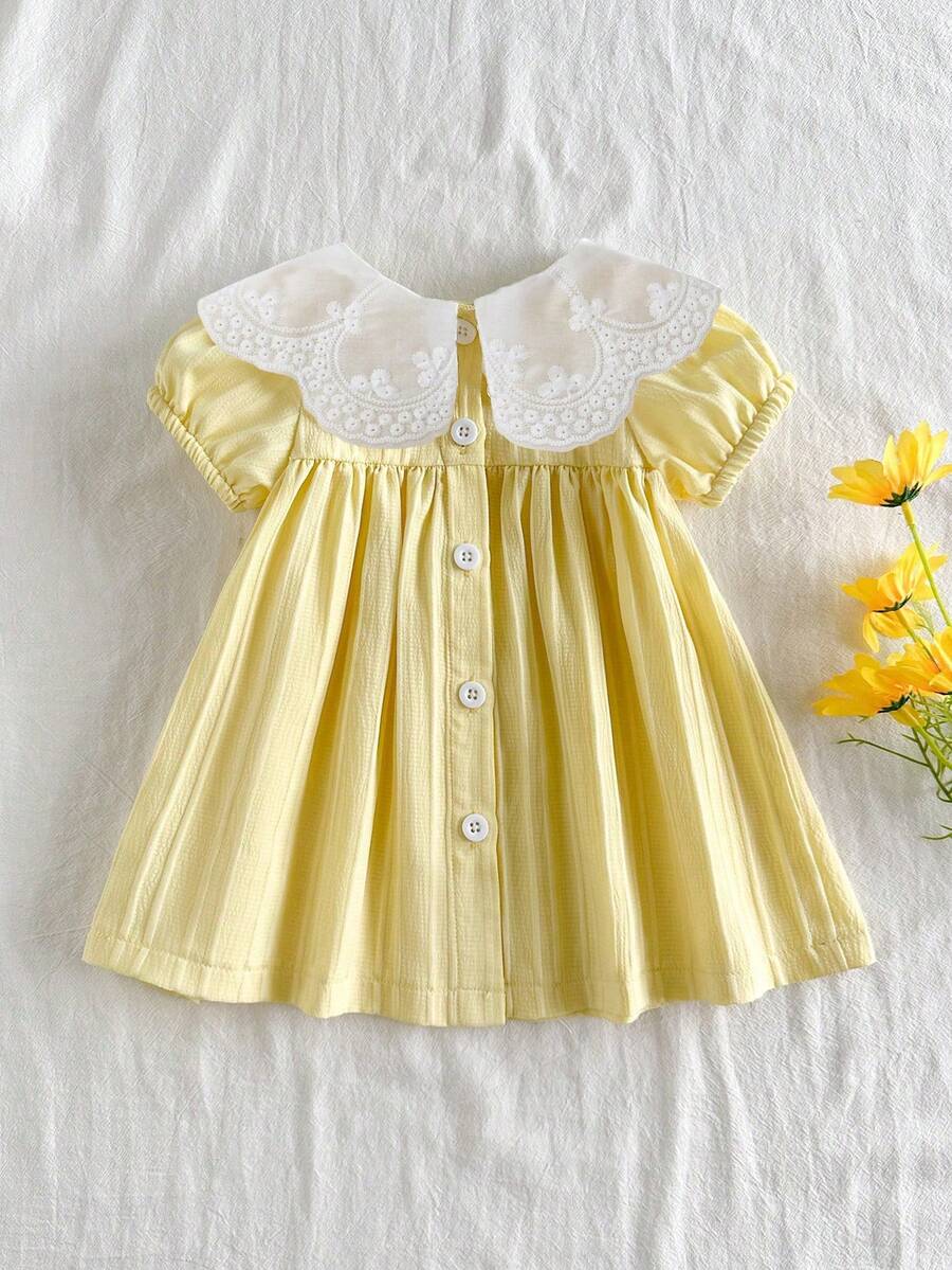 Girls Jacquard Princess Dress with Ruffle Collar for Elegant Summer Parties and Vacations