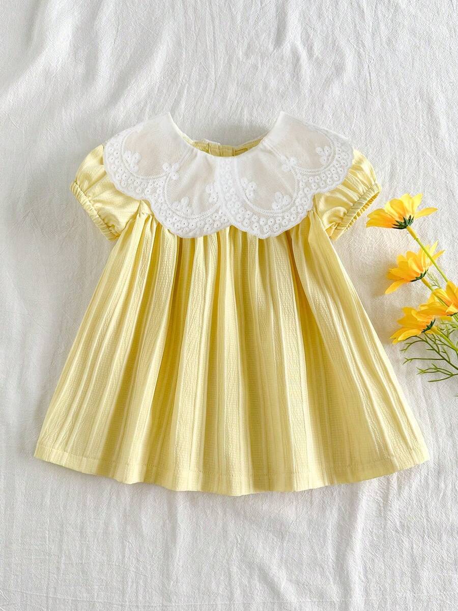 Girls Jacquard Princess Dress with Ruffle Collar for Elegant Summer Parties and Vacations