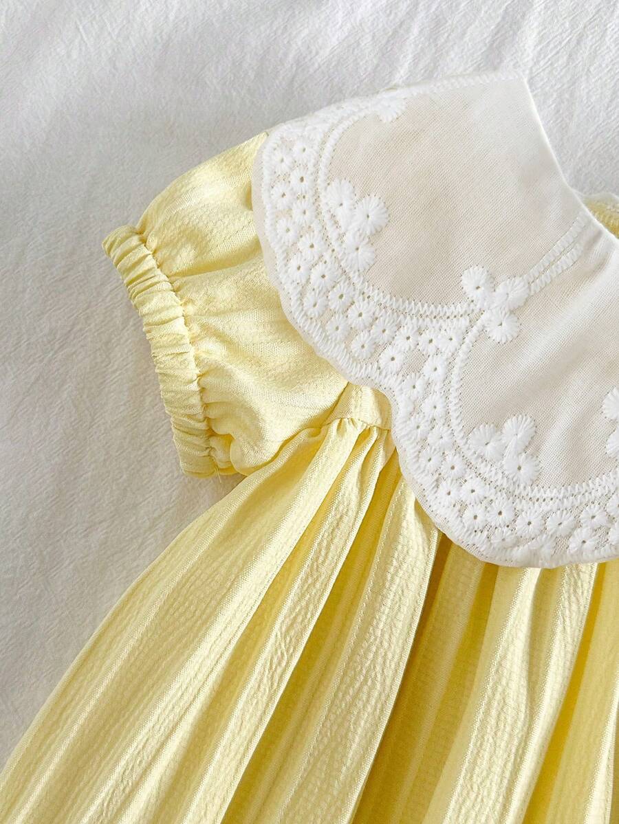 Girls Jacquard Princess Dress with Ruffle Collar for Elegant Summer Parties and Vacations