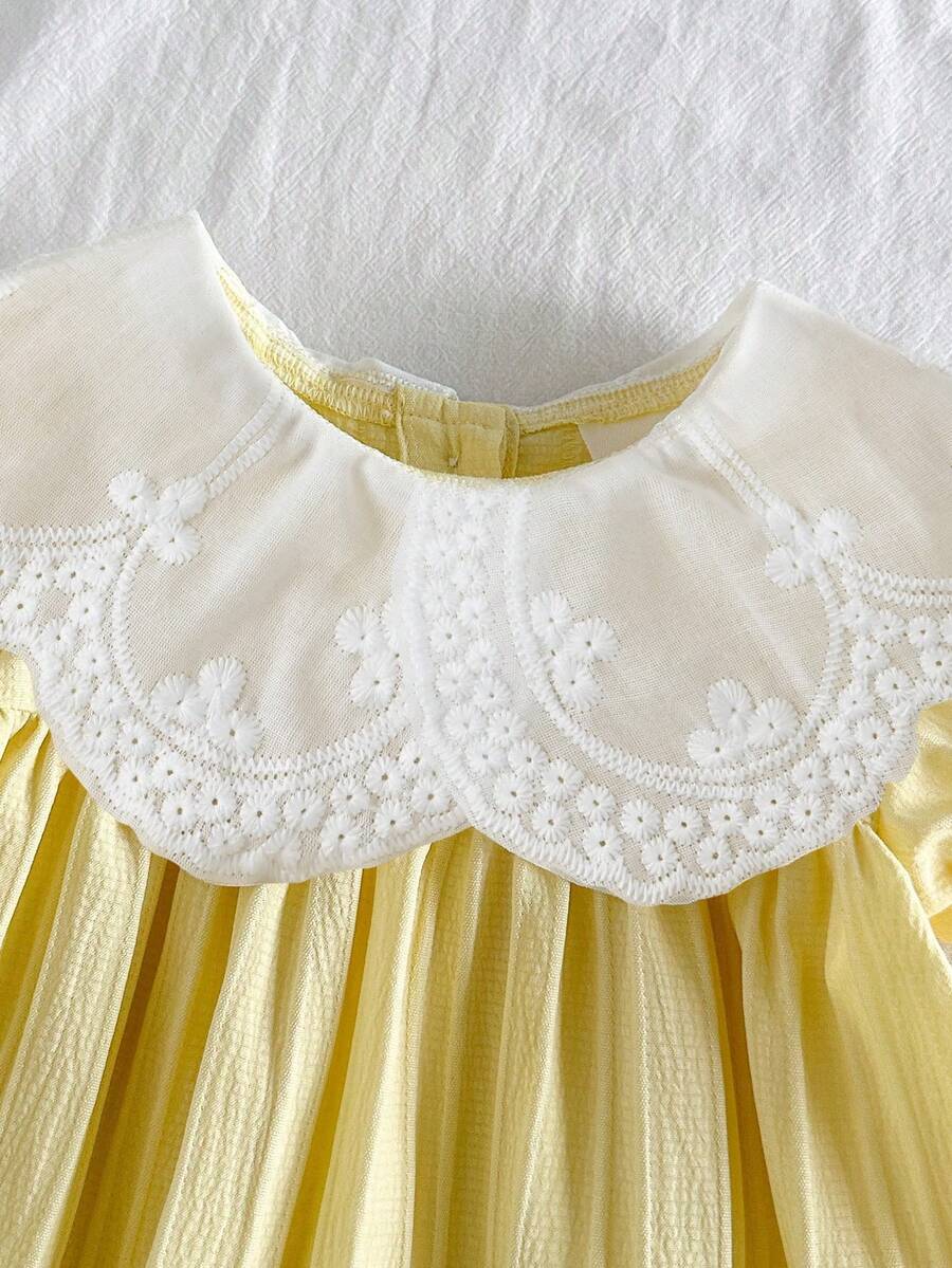 Girls Jacquard Princess Dress with Ruffle Collar for Elegant Summer Parties and Vacations