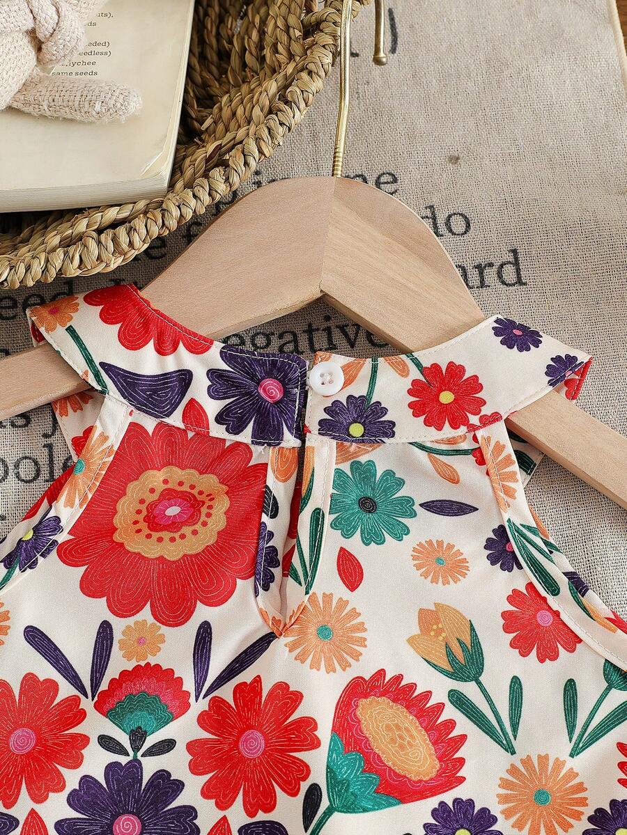 Cute Two Piece Floral Summer Clothing Set For Little Girls Elegant Style