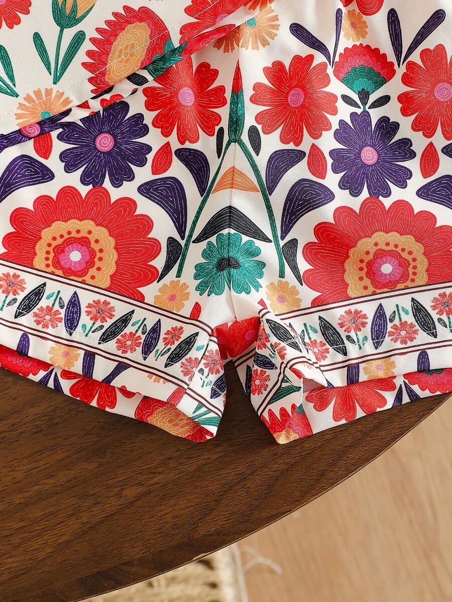 Cute Two Piece Floral Summer Clothing Set For Little Girls Elegant Style