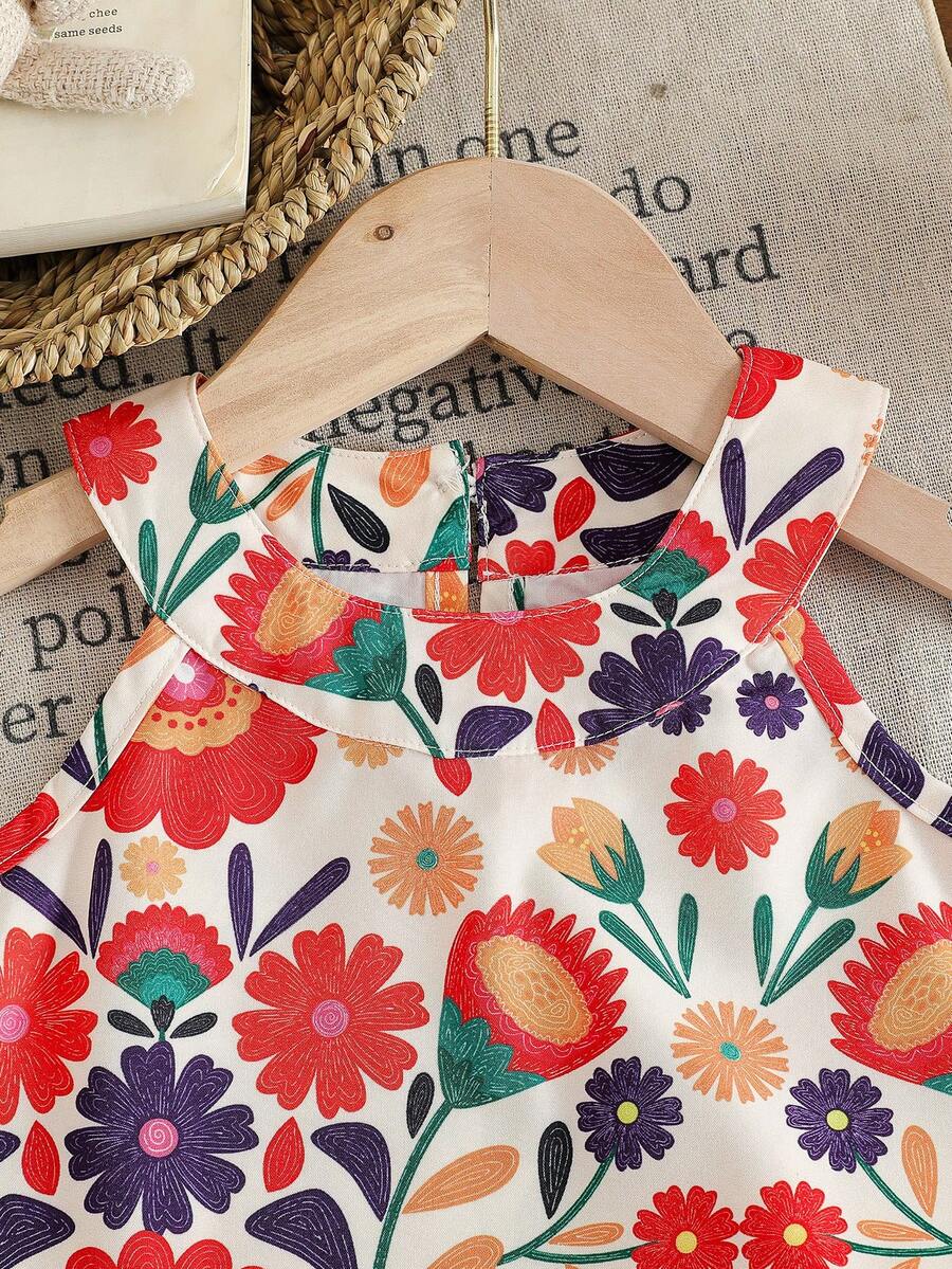 Cute Two Piece Floral Summer Clothing Set For Little Girls Elegant Style