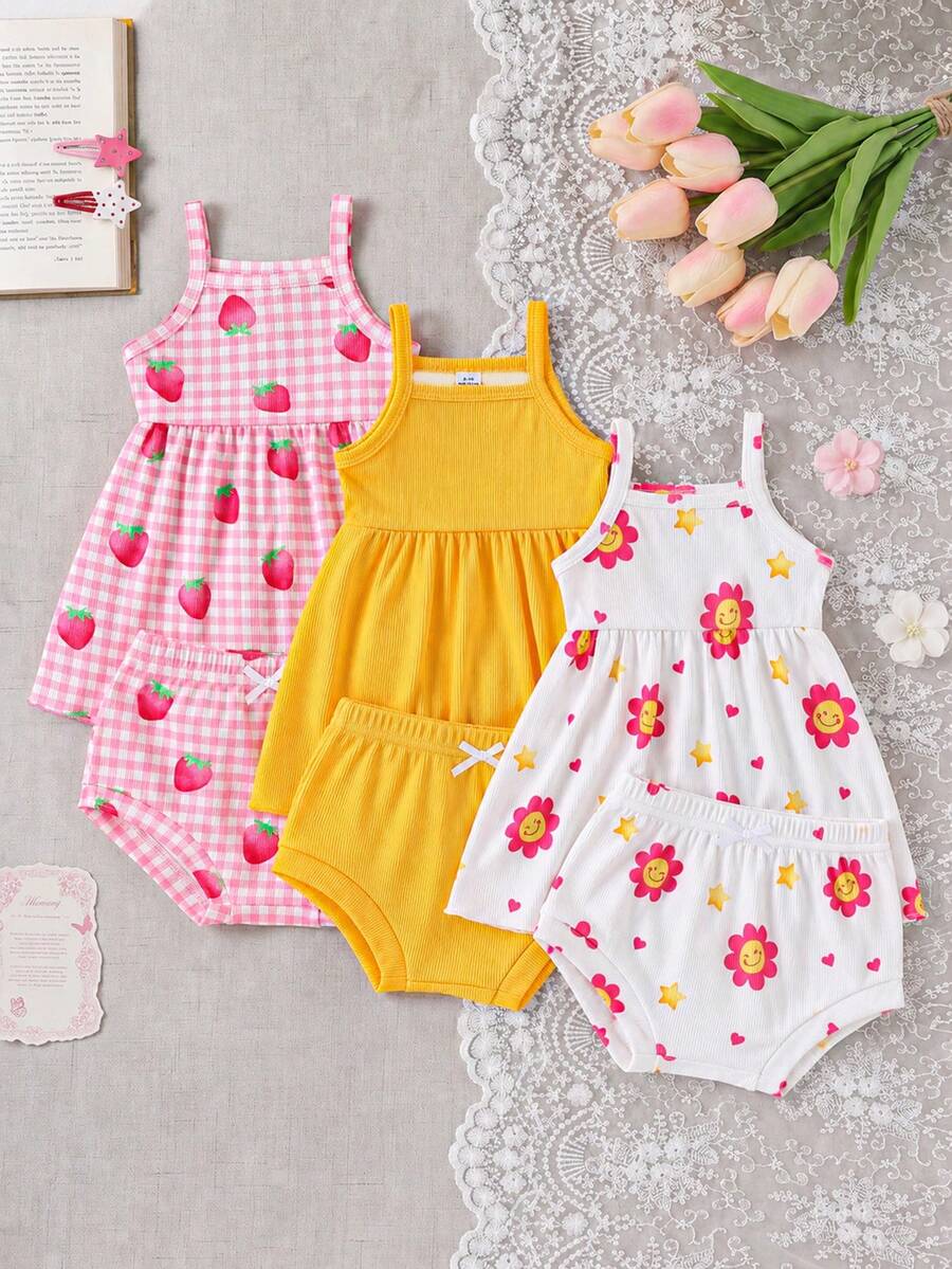 Cute Baby Girls Bib Shorts Set With Skin Friendly Casual Summer Style