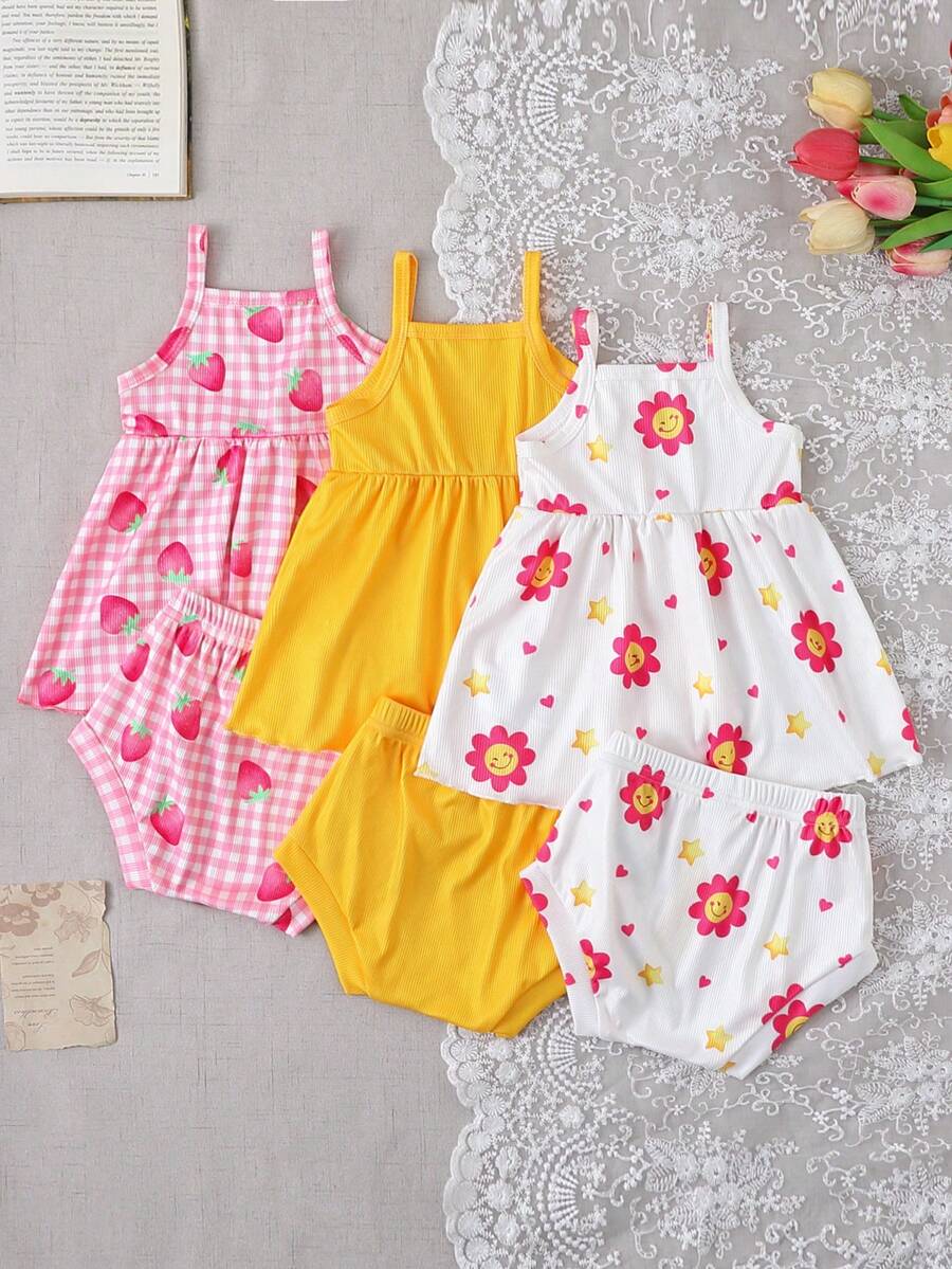 Cute Baby Girls Bib Shorts Set With Skin Friendly Casual Summer Style