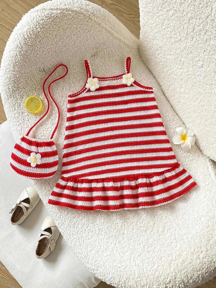 Floral Suspender Dress with Matching Bag, 2-Piece Set for Baby Girls