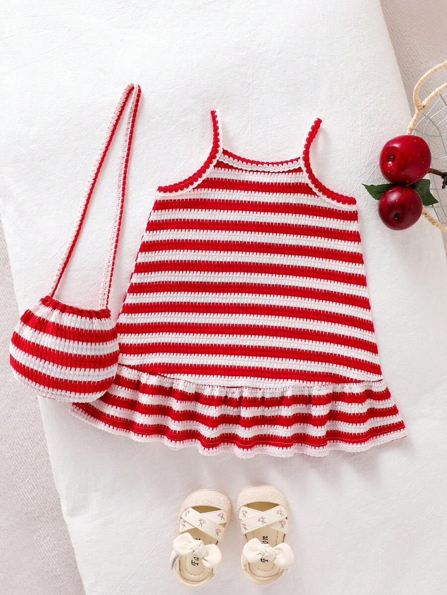 Floral Suspender Dress with Matching Bag, 2-Piece Set for Baby Girls