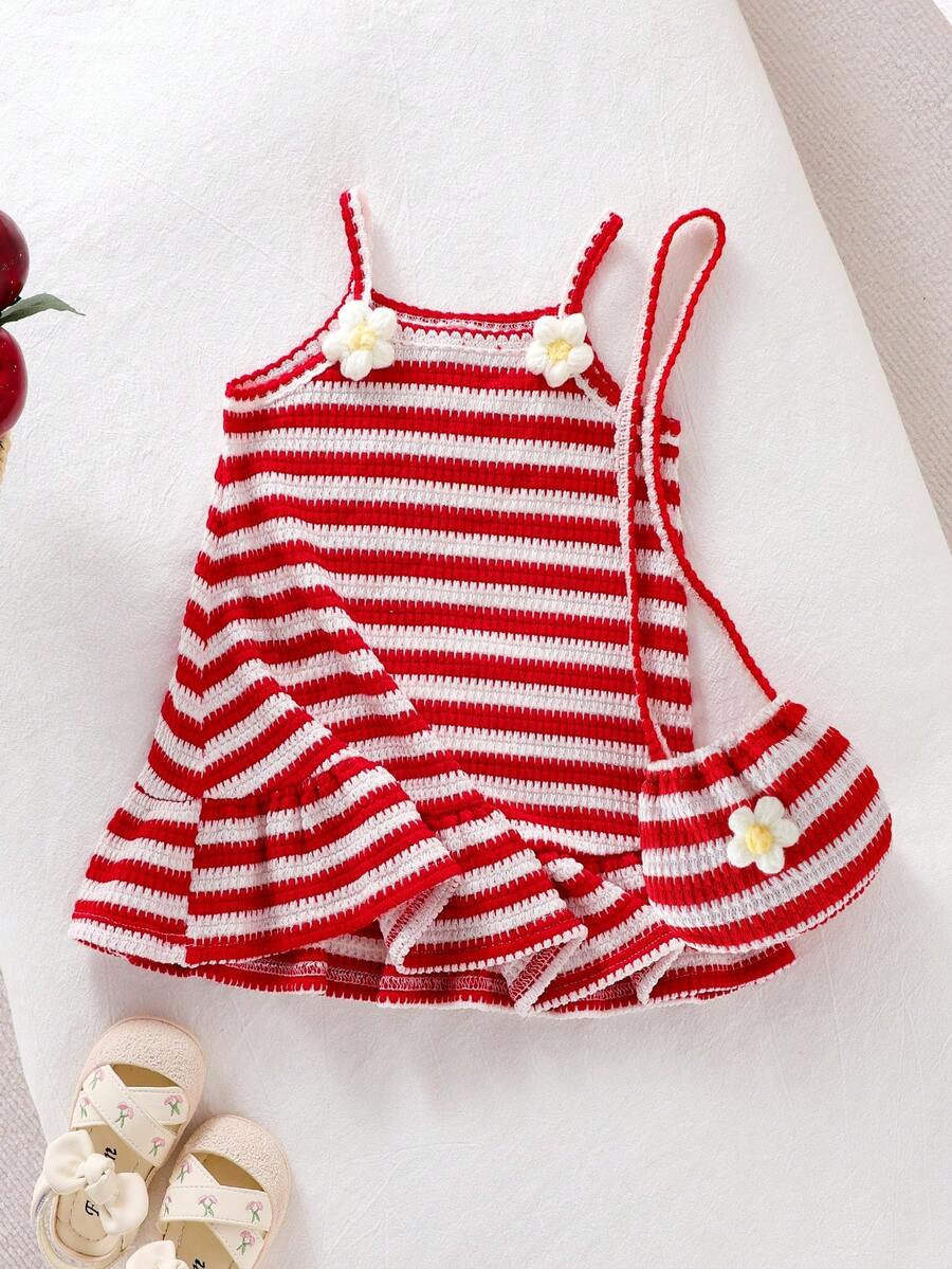 Floral Suspender Dress with Matching Bag, 2-Piece Set for Baby Girls