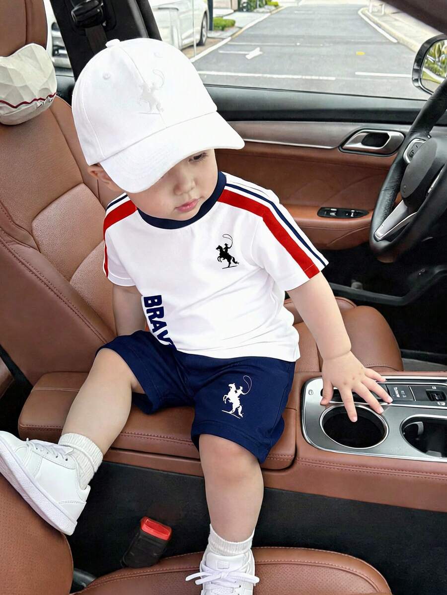 Baby Boy Brave Text Graphic Print T Shirt and Shorts Casual Summer Outfit Set