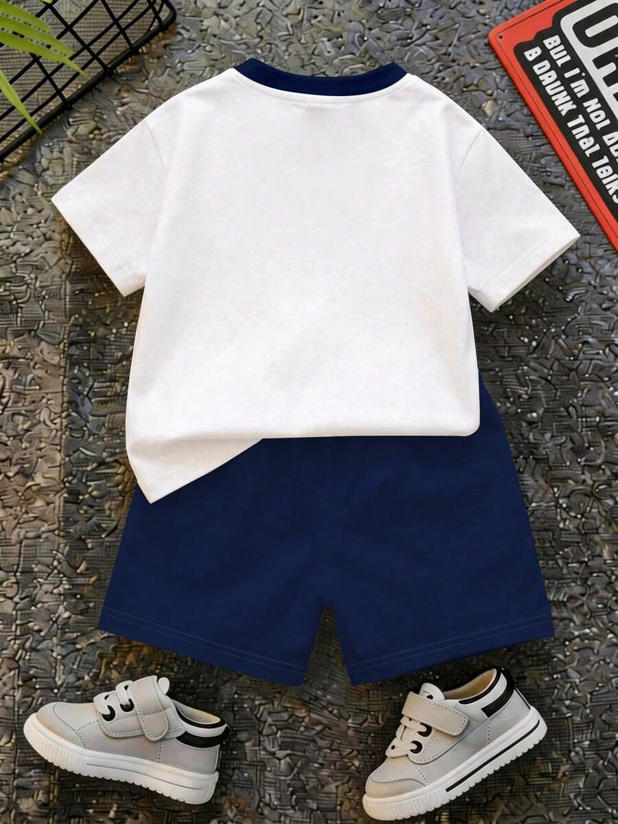 Baby Boy Brave Text Graphic Print T Shirt and Shorts Casual Summer Outfit Set