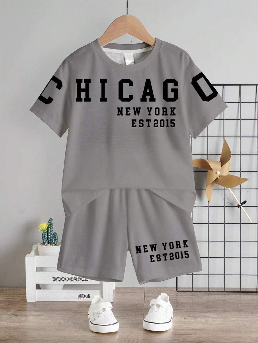 Baby Boy Brave Text Graphic Print T Shirt and Shorts Casual Summer Outfit Set