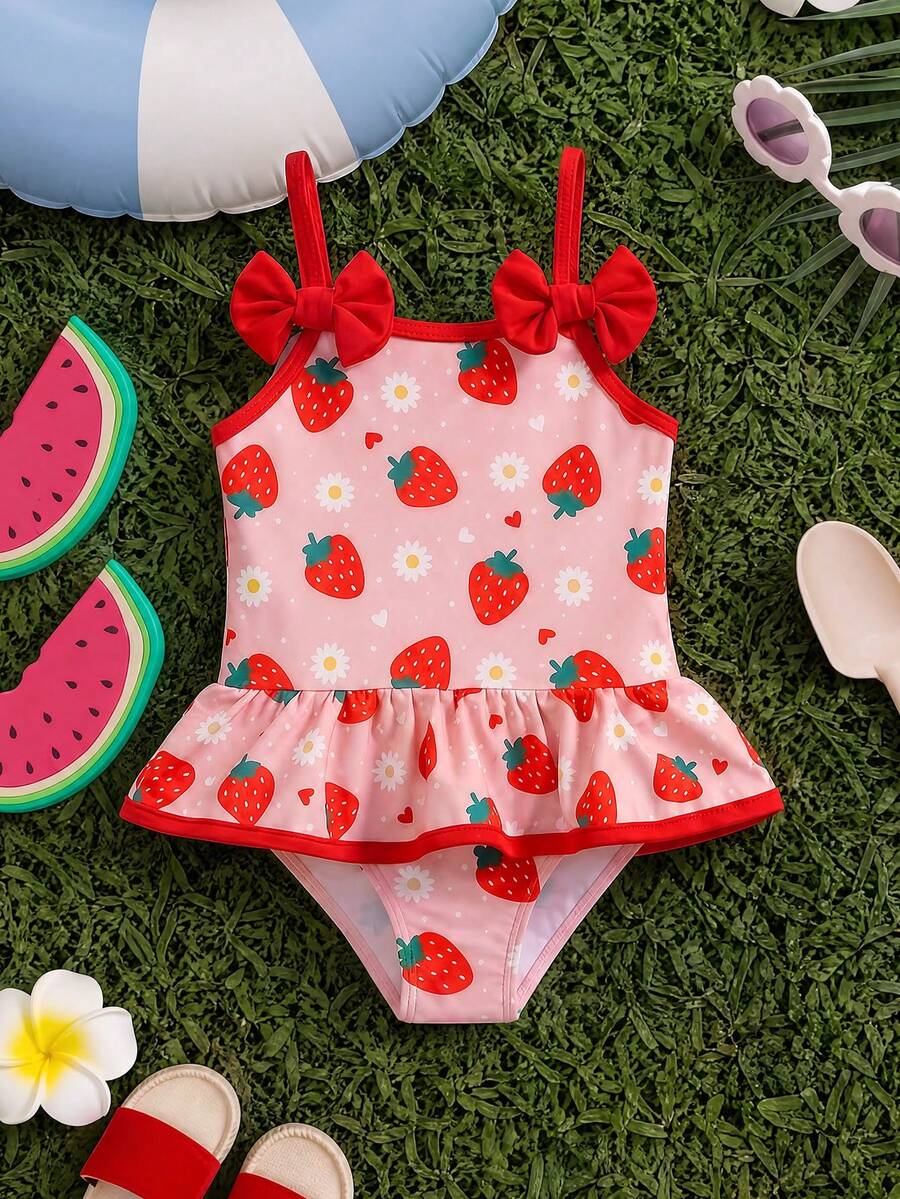 Baby Girls Minimalist Spaghetti Strap One Piece Swimsuit Casual Summer Beachwear