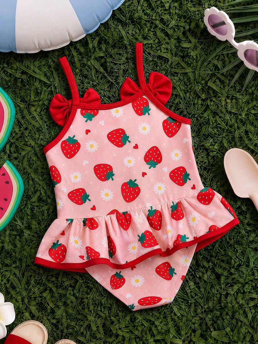 Baby Girls Minimalist Spaghetti Strap One Piece Swimsuit Casual Summer Beachwear