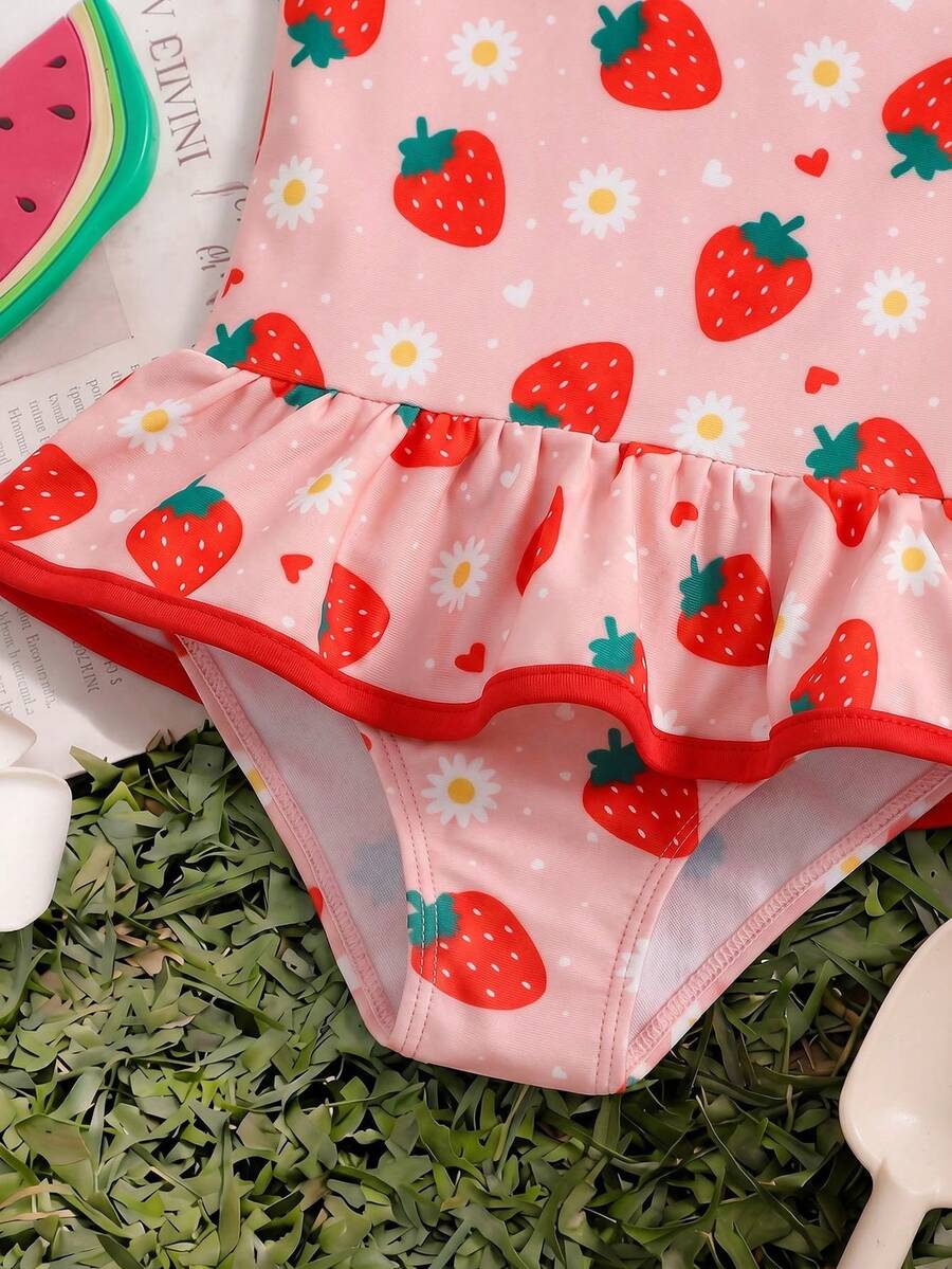 Baby Girls Minimalist Spaghetti Strap One Piece Swimsuit Casual Summer Beachwear