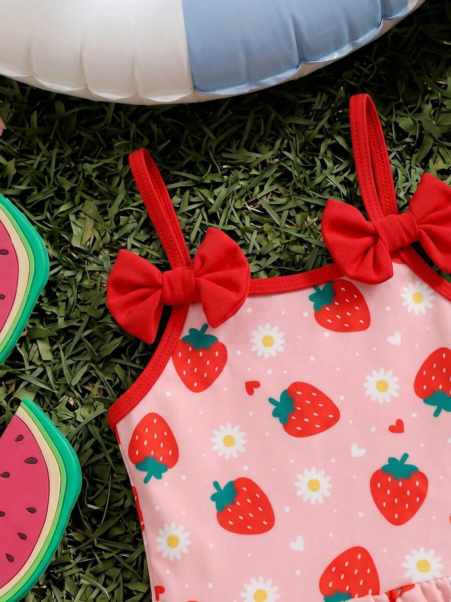 Baby Girls Minimalist Spaghetti Strap One Piece Swimsuit Casual Summer Beachwear