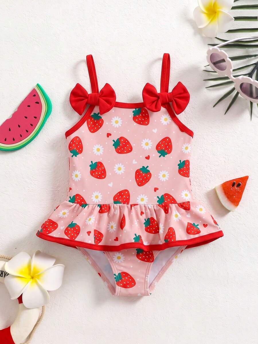 Baby Girls Minimalist Spaghetti Strap One Piece Swimsuit Casual Summer Beachwear