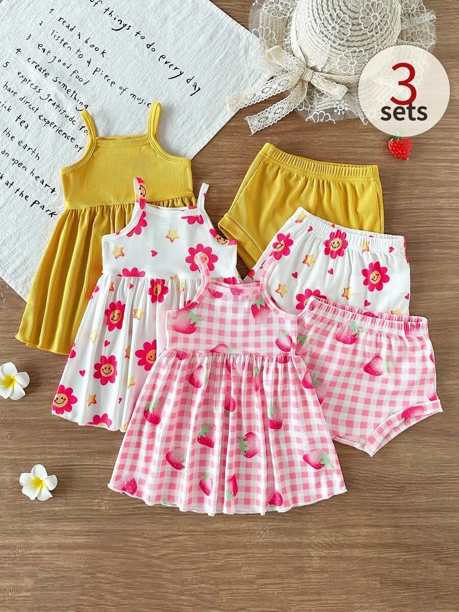 Cute Baby Girls Bib Shorts Set With Skin Friendly Casual Summer Style