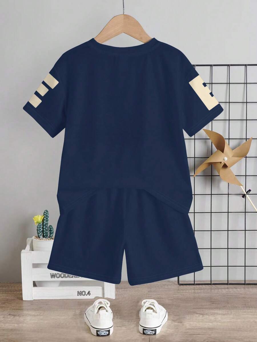 Baby Boy Brave Text Graphic Print T Shirt and Shorts Casual Summer Outfit Set