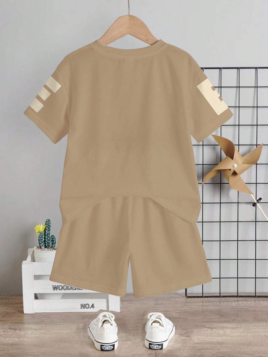 Baby Boy Brave Text Graphic Print T Shirt and Shorts Casual Summer Outfit Set