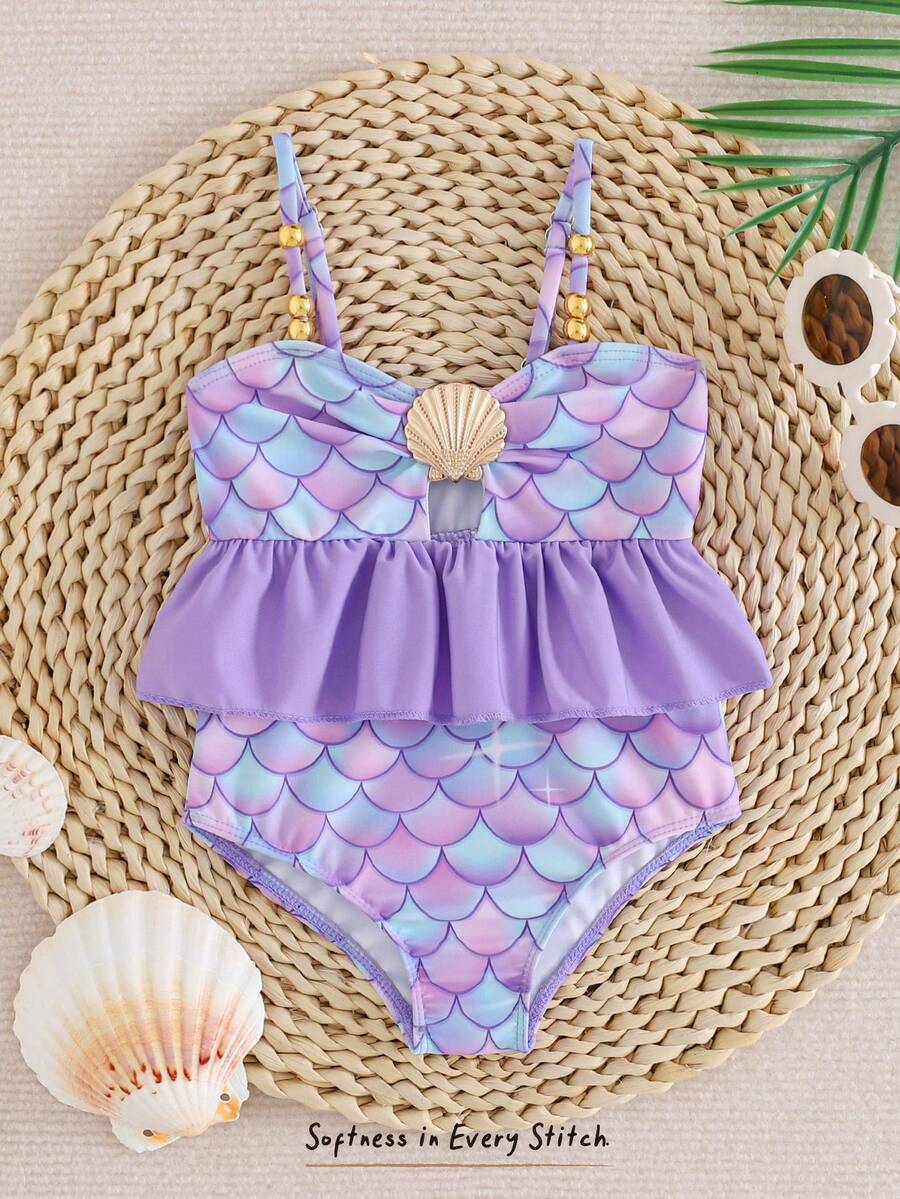 Baby Girls Minimalist Spaghetti Strap One Piece Swimsuit Casual Summer Beachwear