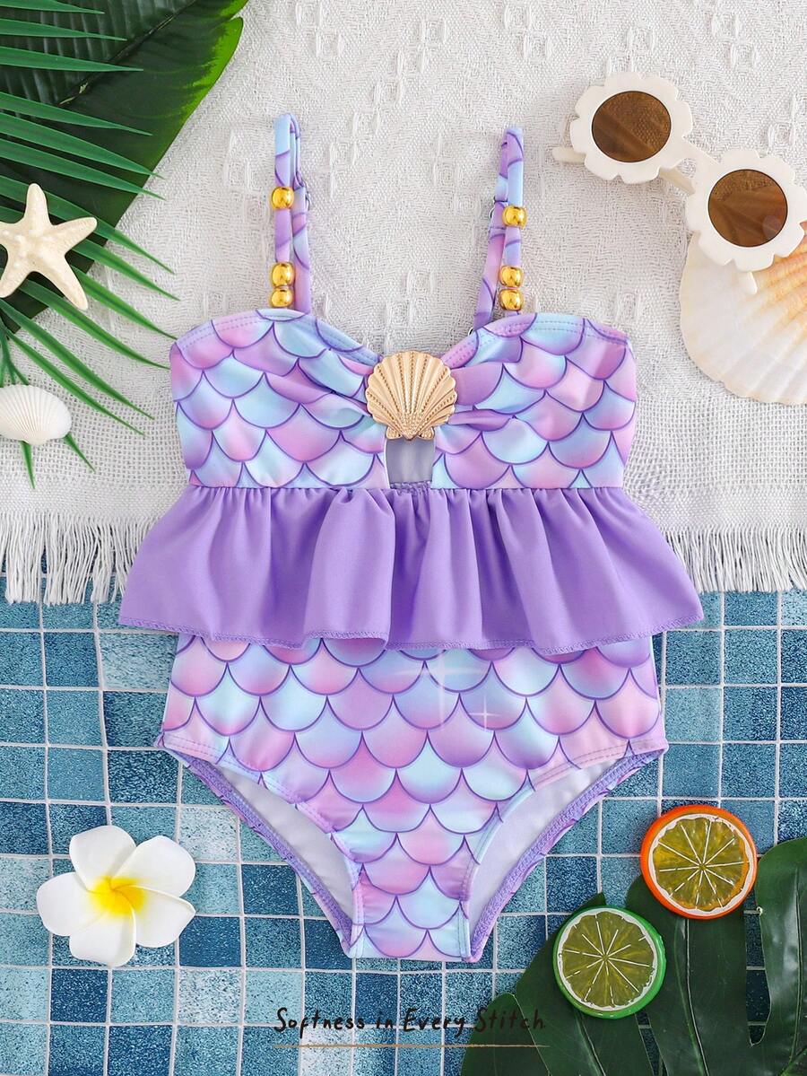 Baby Girls Minimalist Spaghetti Strap One Piece Swimsuit Casual Summer Beachwear