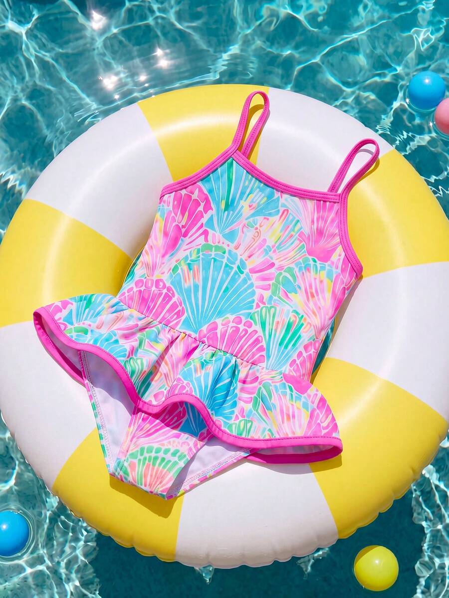 Baby Girls Minimalist Spaghetti Strap One Piece Swimsuit Casual Summer Beachwear