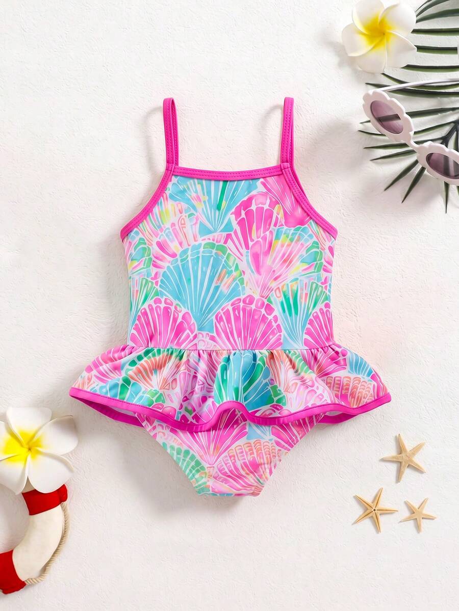 Baby Girls Minimalist Spaghetti Strap One Piece Swimsuit Casual Summer Beachwear