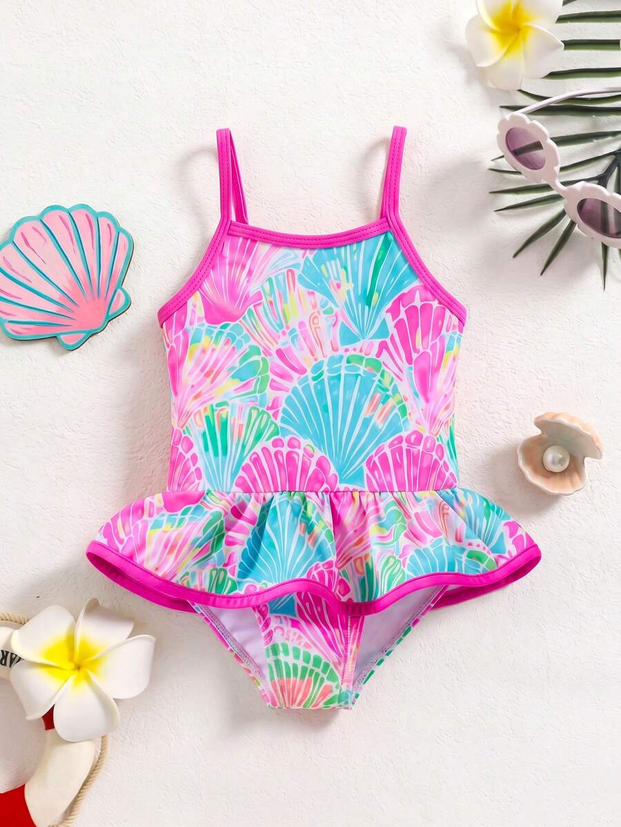 Baby Girls Minimalist Spaghetti Strap One Piece Swimsuit Casual Summer Beachwear