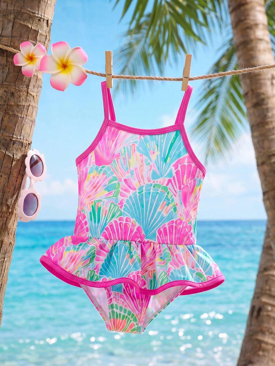 Baby Girls Minimalist Spaghetti Strap One Piece Swimsuit Casual Summer Beachwear