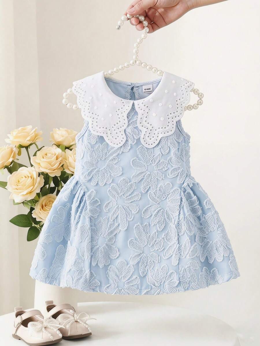 Little Girls Princess Pink Dress With Peter Pan Collar And Lace Detail