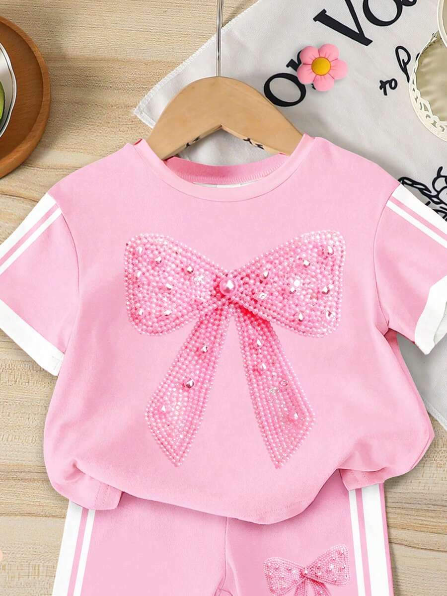 Sweet Strawberry Print T Shirt And Shorts Set For Toddler Girls