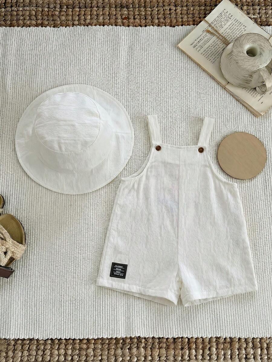 Baby Striped Bib Overalls and Bucket Hat 2 Piece Casual Summer Beach Outfit Set