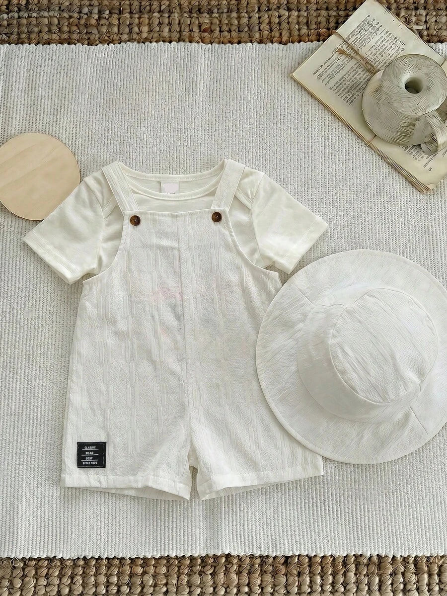 Baby Striped Bib Overalls and Bucket Hat 2 Piece Casual Summer Beach Outfit Set