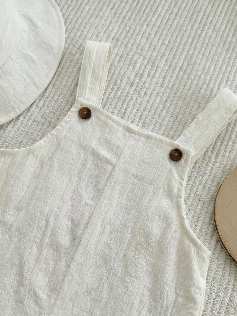 Baby Striped Bib Overalls and Bucket Hat 2 Piece Casual Summer Beach Outfit Set