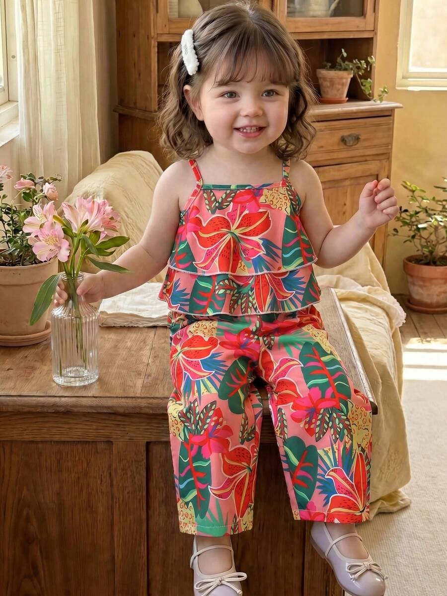 Summer Vibe Floral Print Cami & Loose Pants Set for Baby Girls