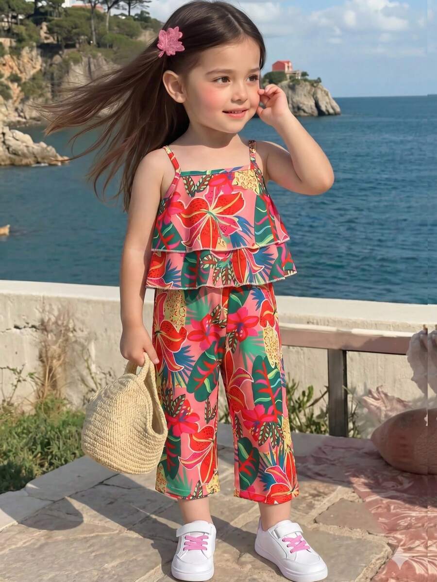 Summer Vibe Floral Print Cami & Loose Pants Set for Baby Girls