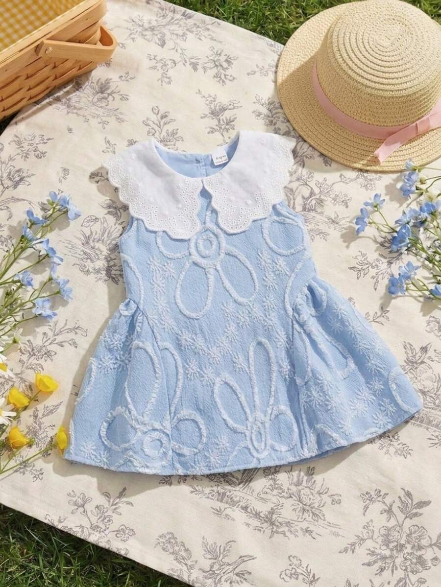 Little Girls Princess Pink Dress With Peter Pan Collar And Lace Detail