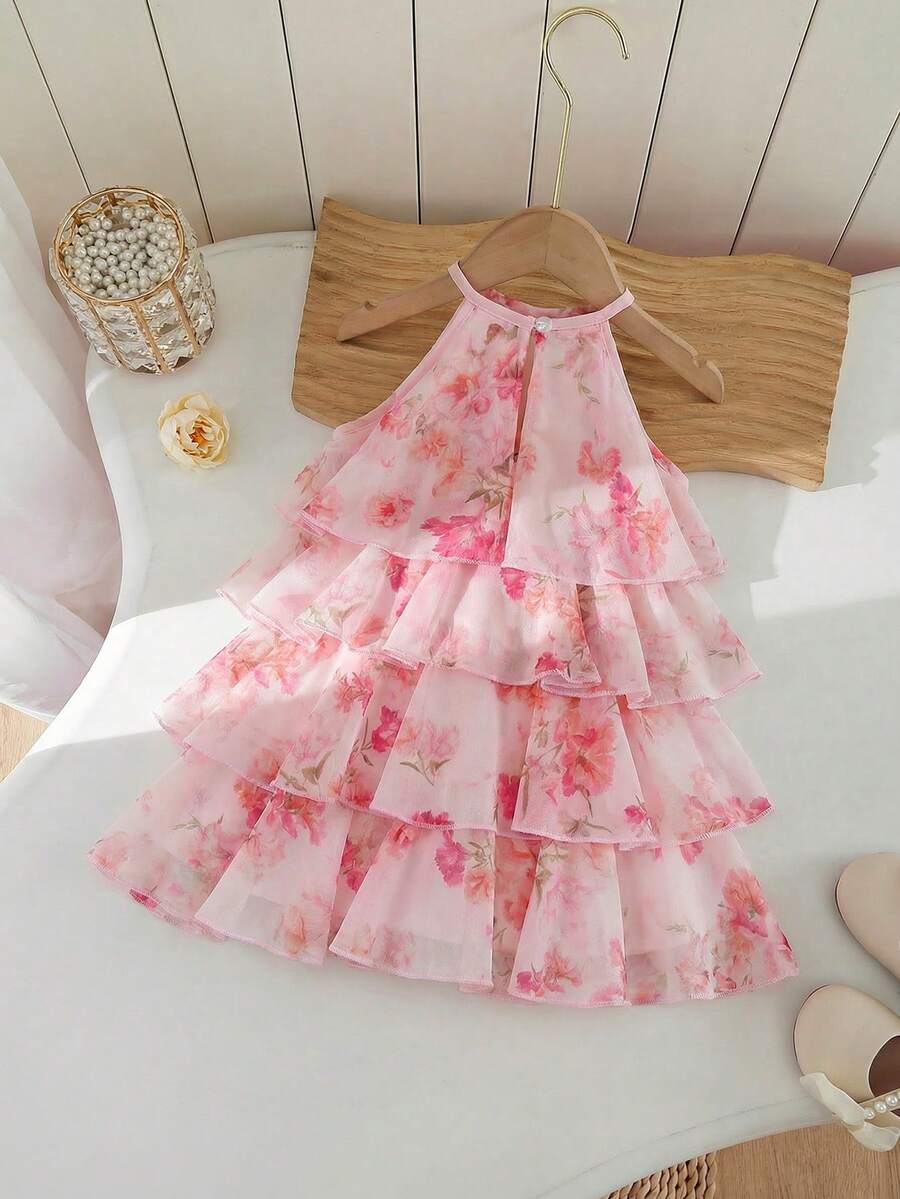 Toddler Girls Sleeveless Floral Sundress With Ruffle Detail Cute Party Wear