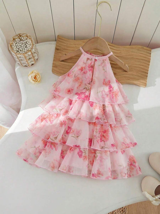 Toddler Girls Sleeveless Floral Sundress With Ruffle Detail Cute Party Wear