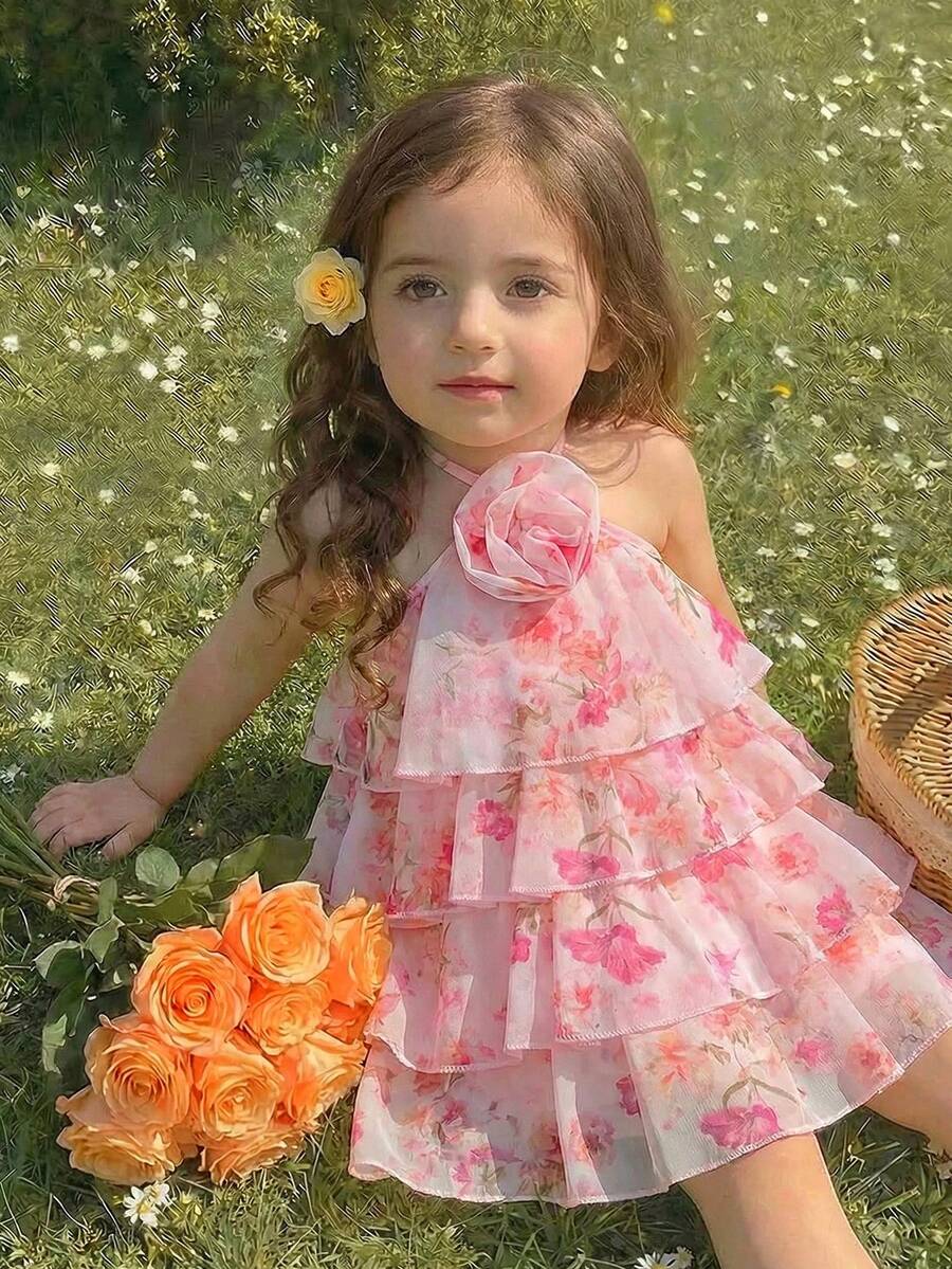 Toddler Girls Sleeveless Floral Sundress With Ruffle Detail Cute Party Wear