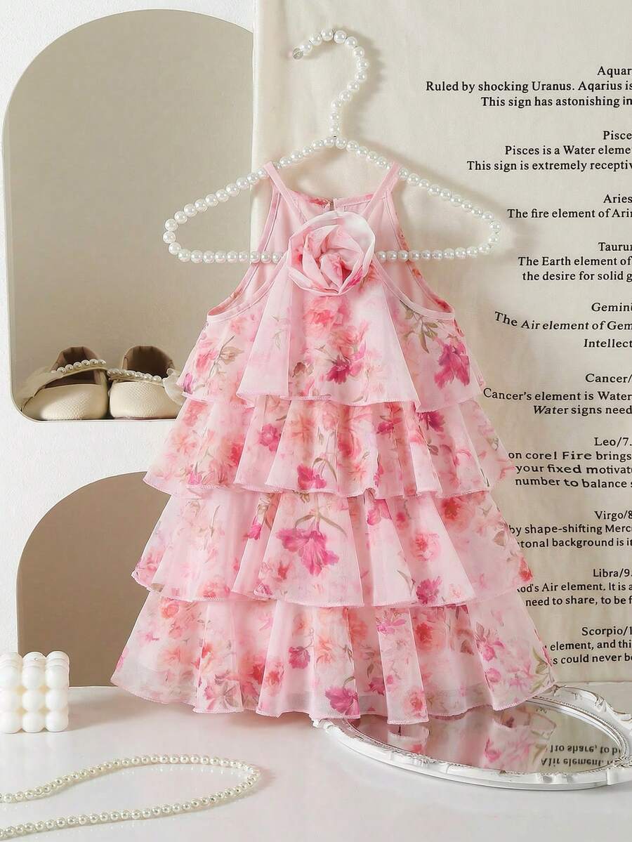 Toddler Girls Sleeveless Floral Sundress With Ruffle Detail Cute Party Wear