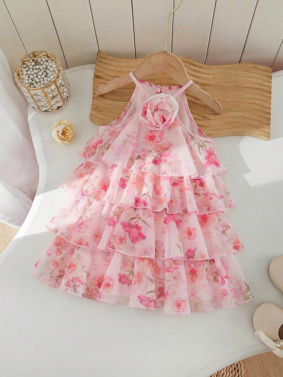 Toddler Girls Sleeveless Floral Sundress With Ruffle Detail Cute Party Wear
