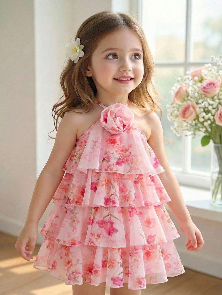 Toddler Girls Sleeveless Floral Sundress With Ruffle Detail Cute Party Wear