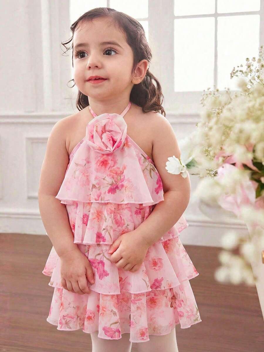 Toddler Girls Sleeveless Floral Sundress With Ruffle Detail Cute Party Wear