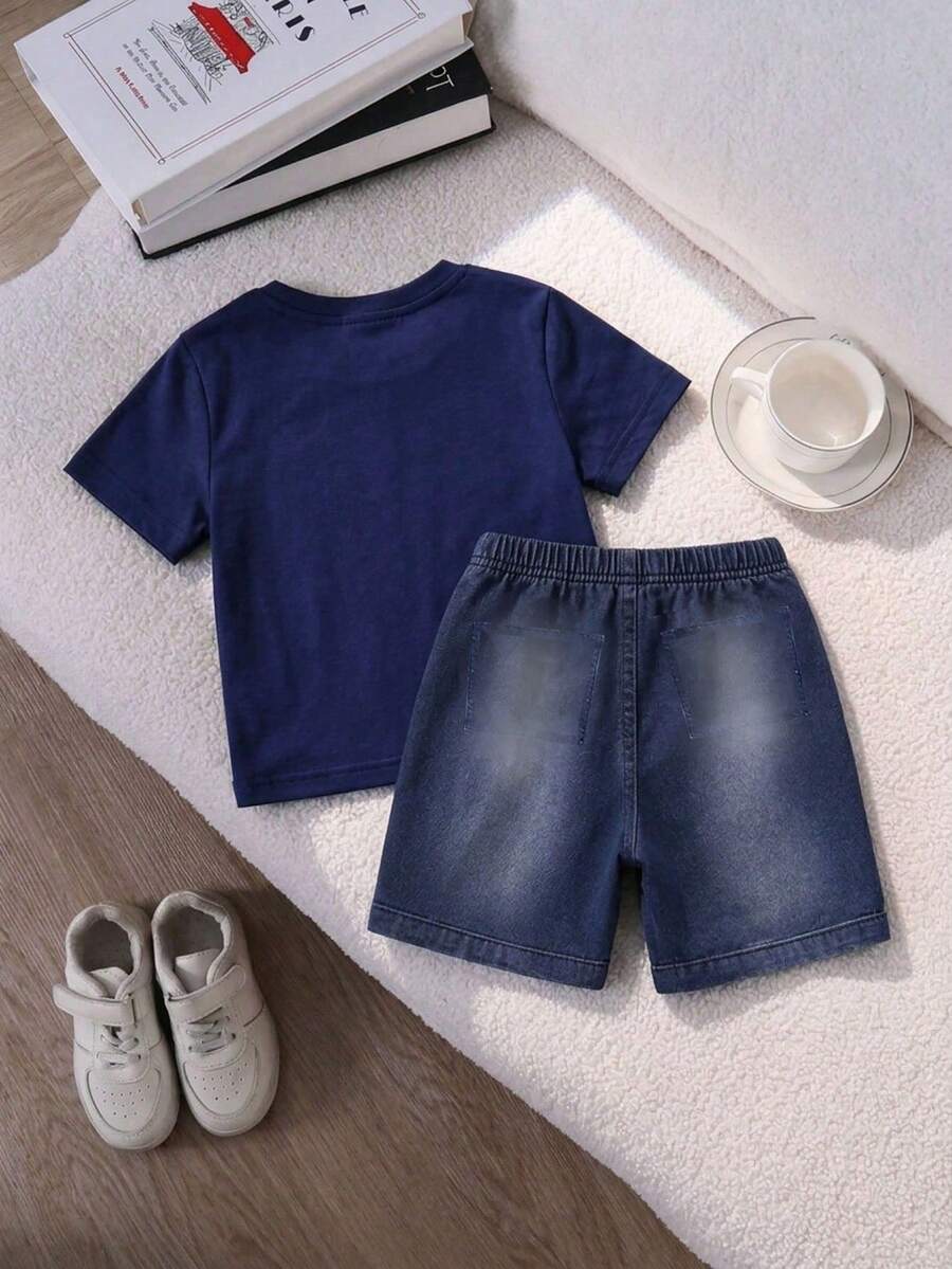 Baby Boy Brave Text Graphic Print T Shirt and Shorts Casual Summer Outfit Set
