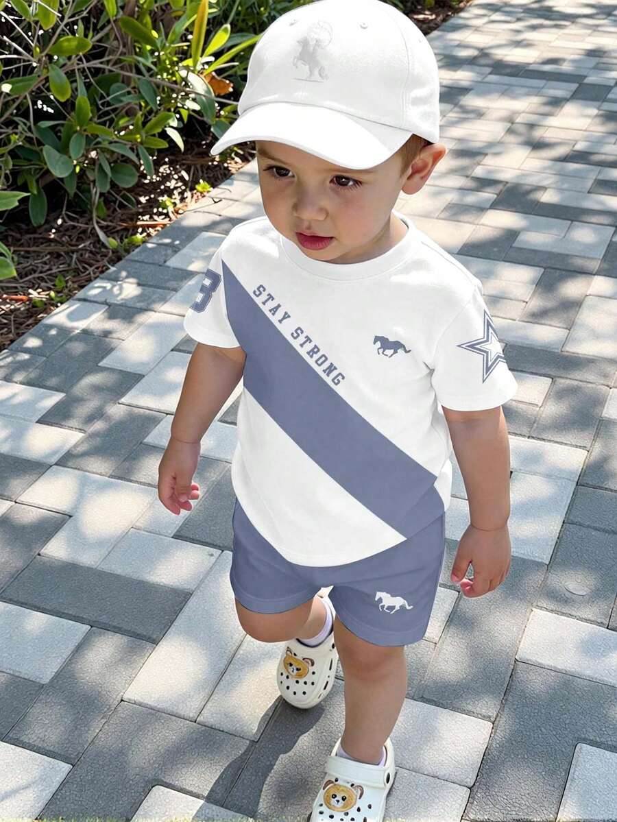 Baby Boy Brave Text Graphic Print T Shirt and Shorts Casual Summer Outfit Set
