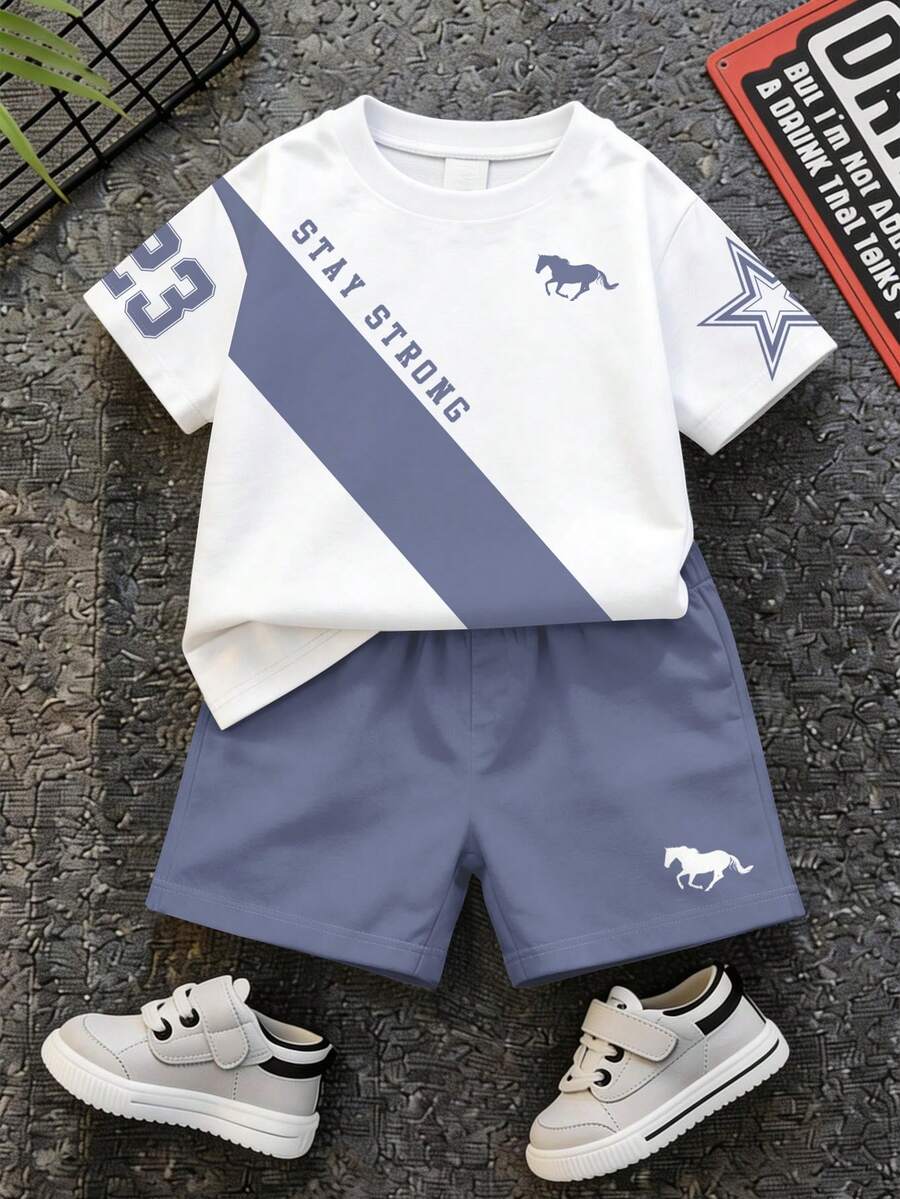 Baby Boy Brave Text Graphic Print T Shirt and Shorts Casual Summer Outfit Set