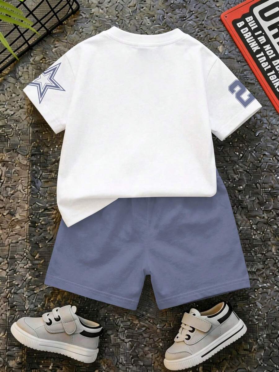 Baby Boy Brave Text Graphic Print T Shirt and Shorts Casual Summer Outfit Set