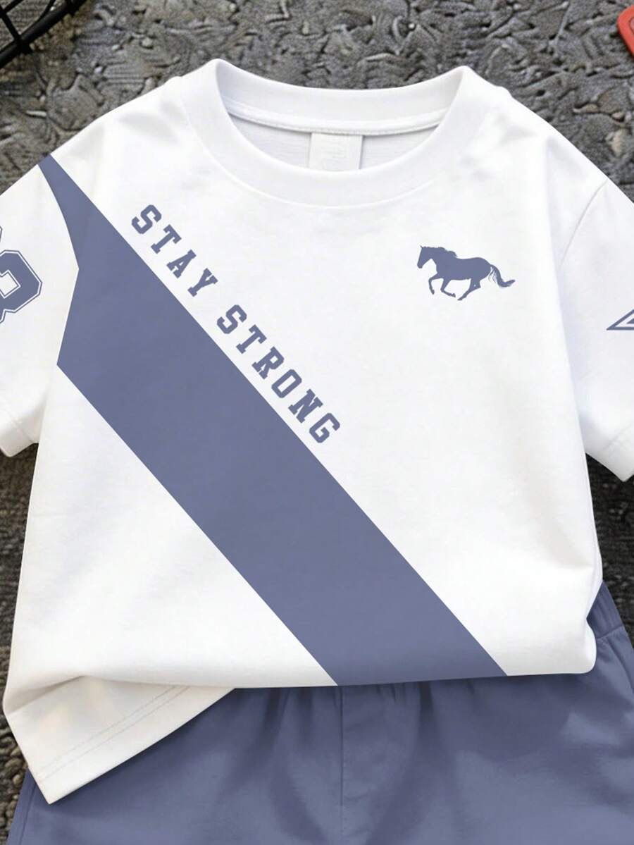 Baby Boy Brave Text Graphic Print T Shirt and Shorts Casual Summer Outfit Set