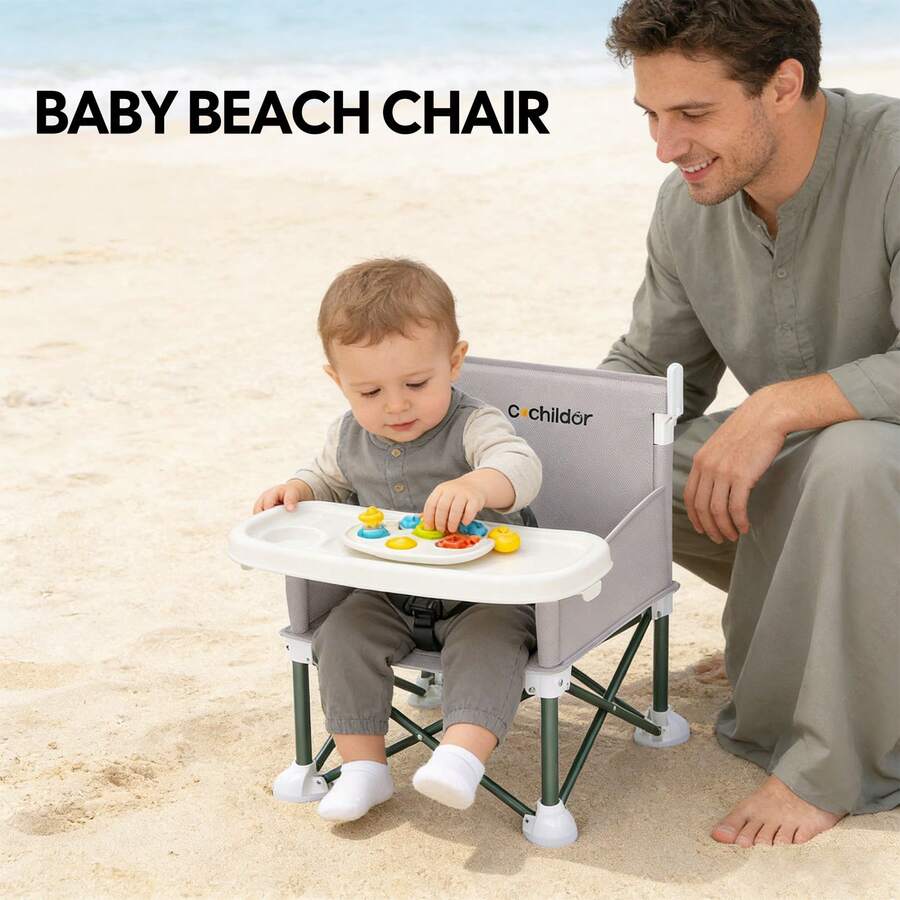 Portable Booster Seat for Toddlers with Feeding Tray and Sunshade Canopy Adjustable Indoor Outdoor Dining Chair